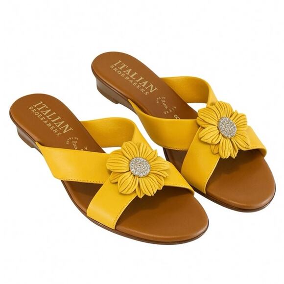 Italian Shoemakers Yellow Flower Leather Sandals Women’s Size 8 - Picture 1 of 7